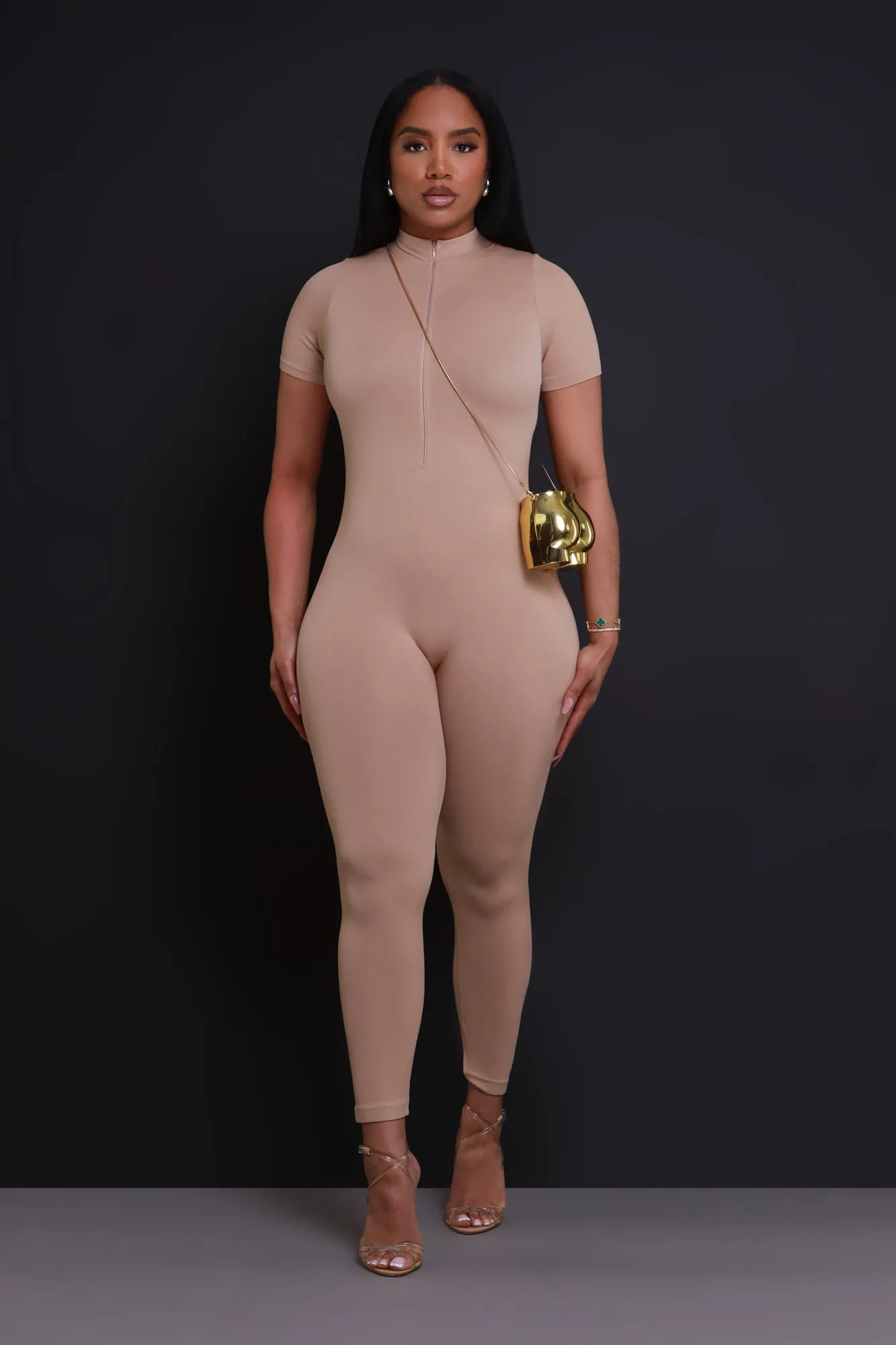 Can't Be Tamed Zip Up Jumpsuit - Mocha