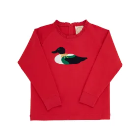 Cassidy Comfy Crewneck - Richmond Red Ruffle & Duck Applique