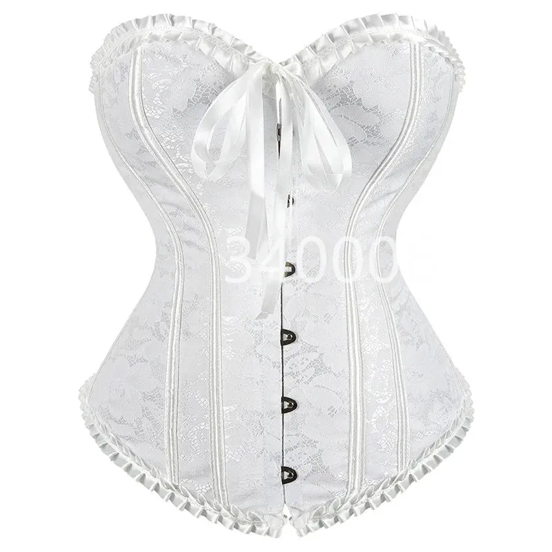 Caudutas Sexy Satin Floral Cincher Gothic Lace up Boned Overbust Corset Bustier Waist Trainer Corset Corselet Tops Plus Size 6xl