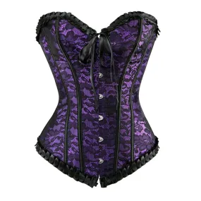 Caudutas Sexy Satin Floral Cincher Gothic Lace up Boned Overbust Corset Bustier Waist Trainer Corset Corselet Tops Plus Size 6xl