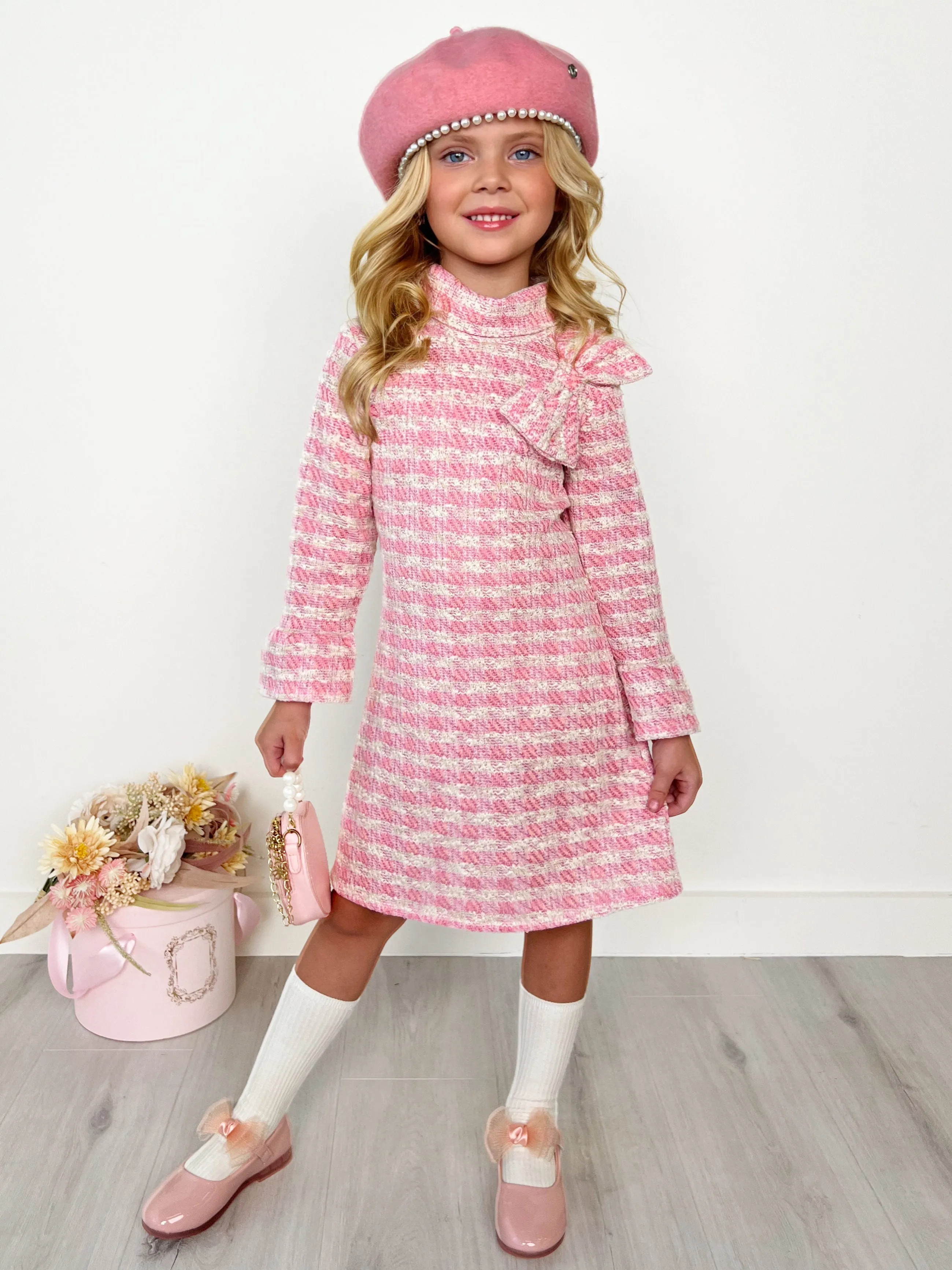 Charming Checked Tweed Pink Dress