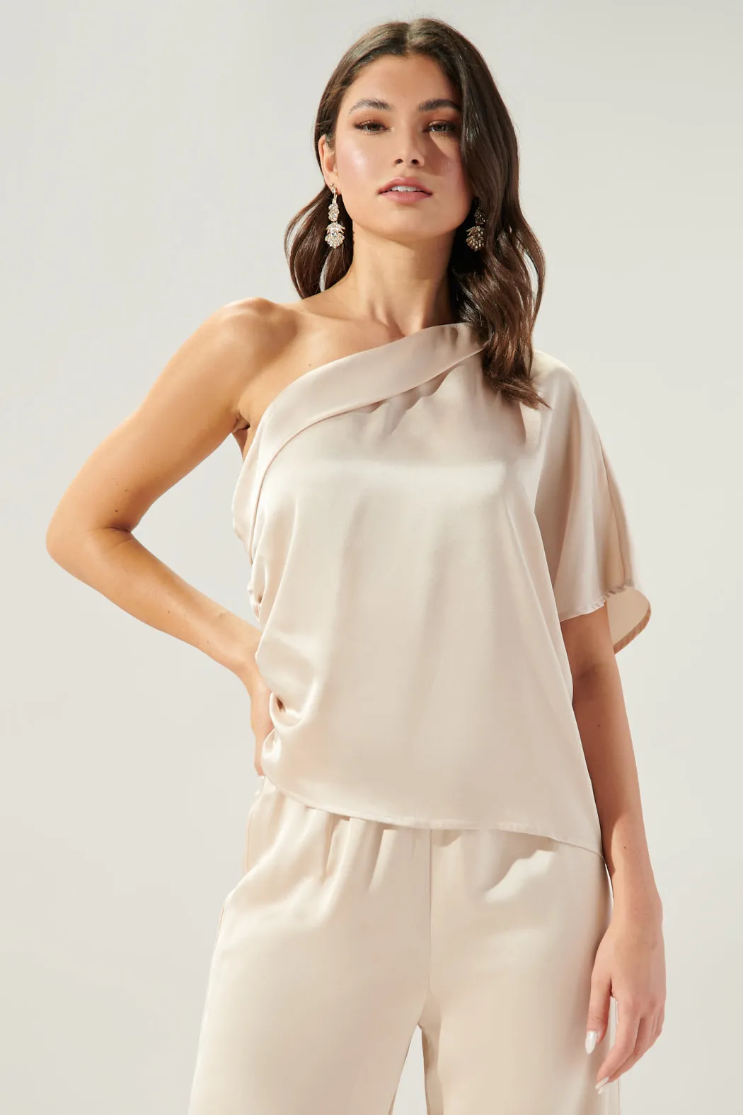 Chateau One Shoulder Drape Sleeve Top