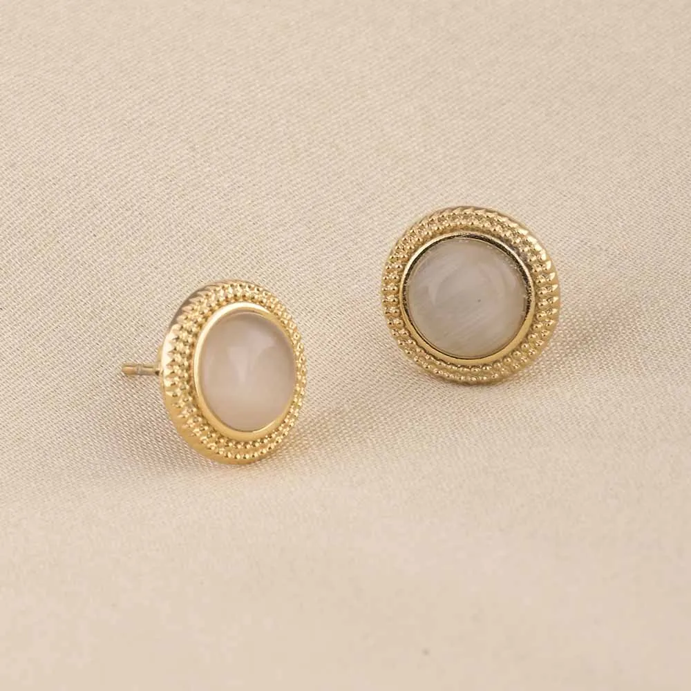 Circular White Gold Stud Earrings