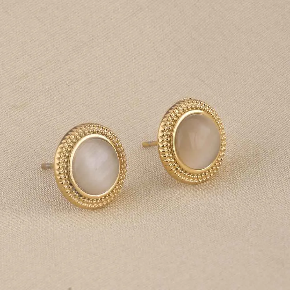 Circular White Gold Stud Earrings