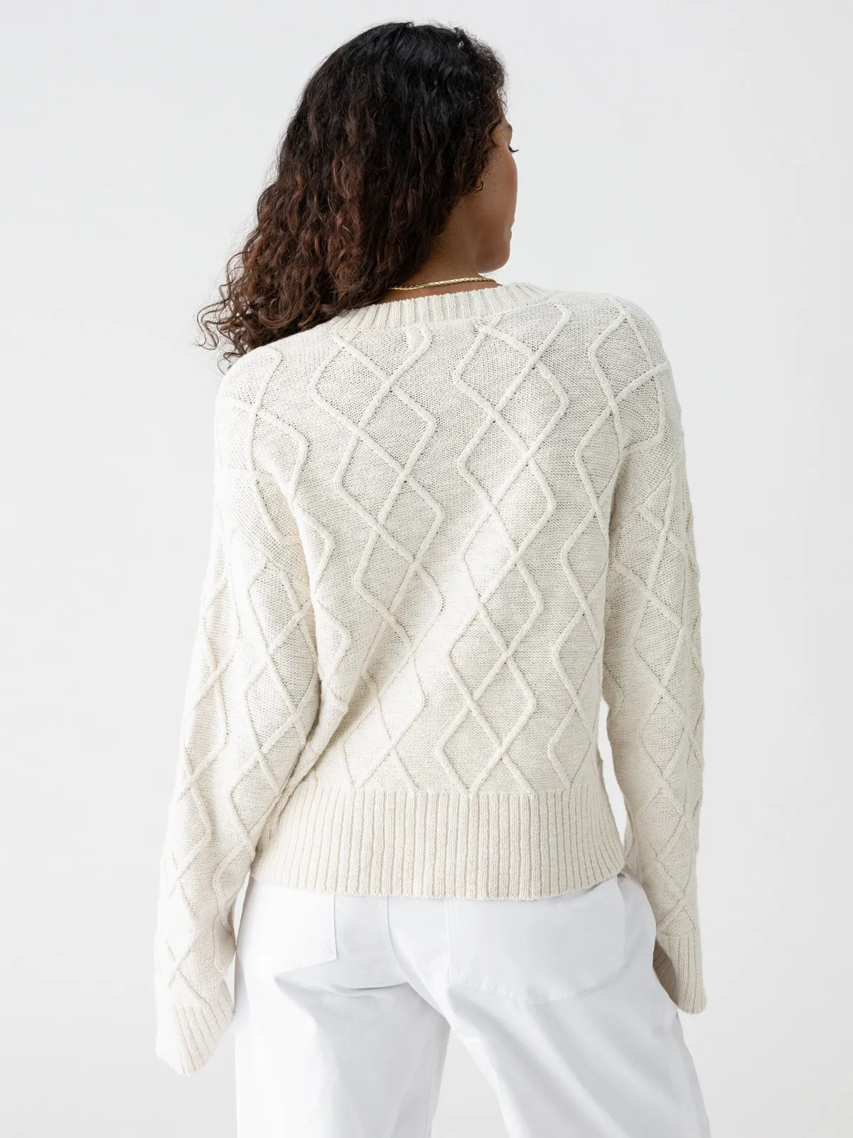 Coastal Cable Crewneck Sweater Chalk