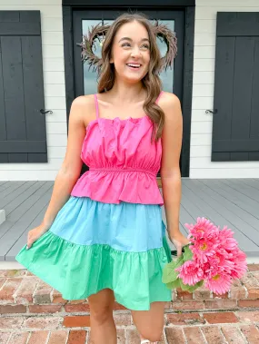 Color Block Tiered Mini Dress