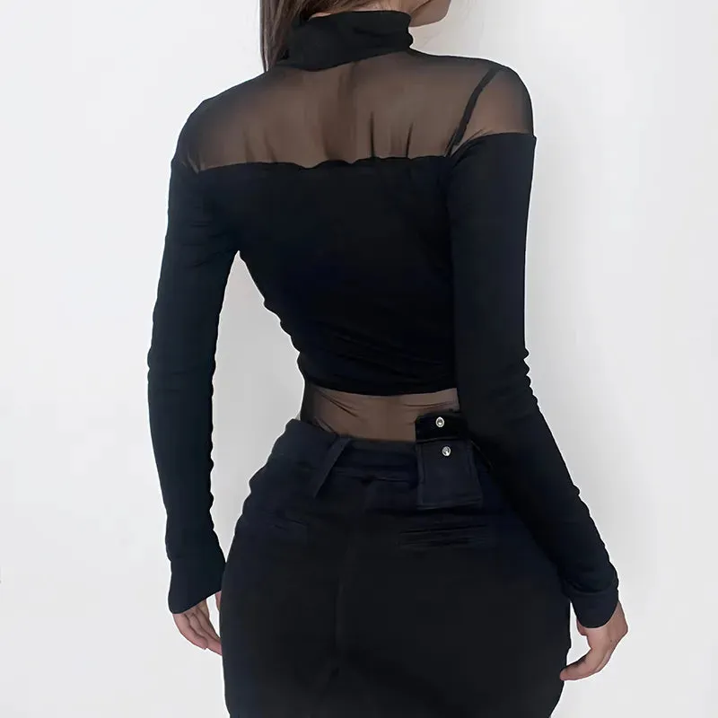 'Command' Black Mesh Cut Out Goth Bodysuit