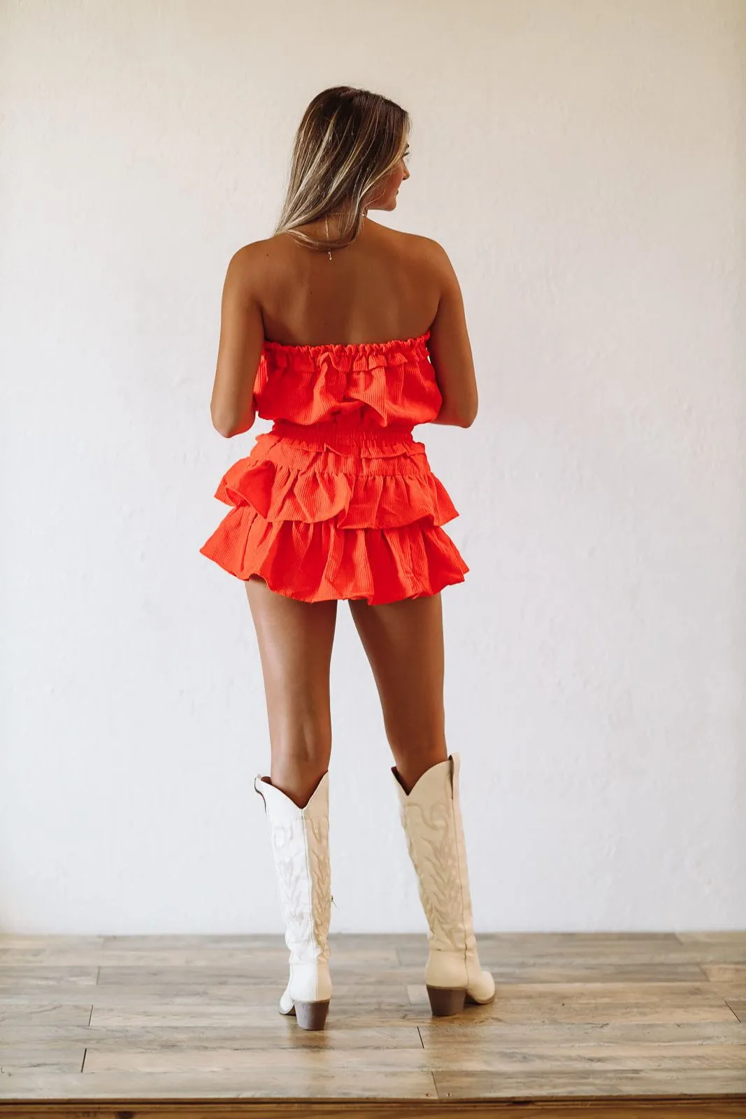 Corduroy Cherish Me Romper Dress - Orange