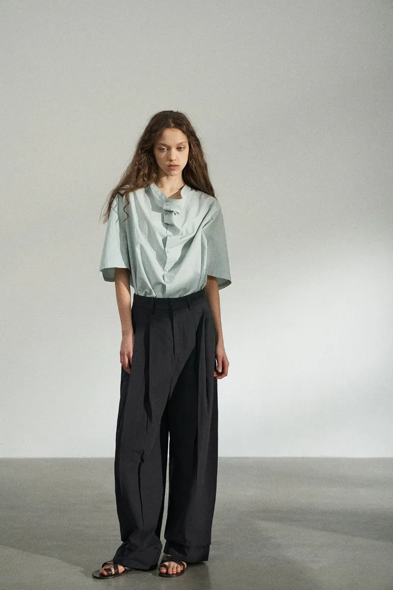 Cotton blend diagonal placket oversized shirt | 3 color