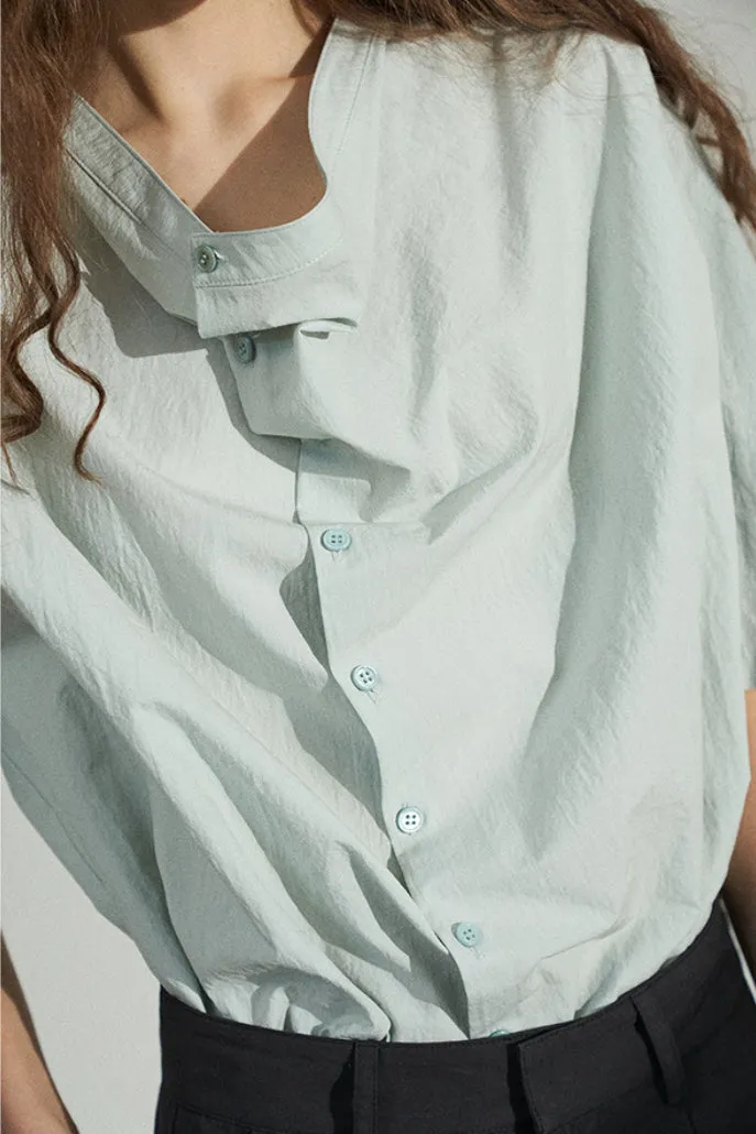 Cotton blend diagonal placket oversized shirt | 3 color