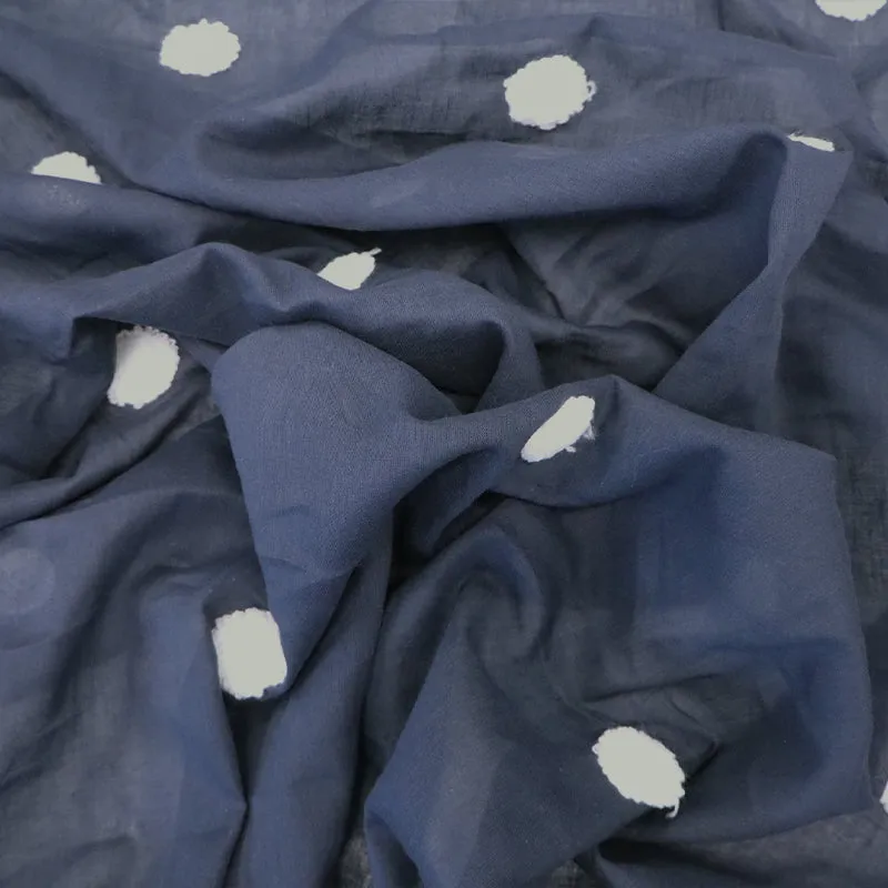 Cotton Voile - Spotty - Navy with White Spots