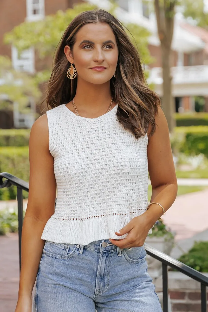 Cream Round Neck Ruffled Tank Top - FINAL SALE