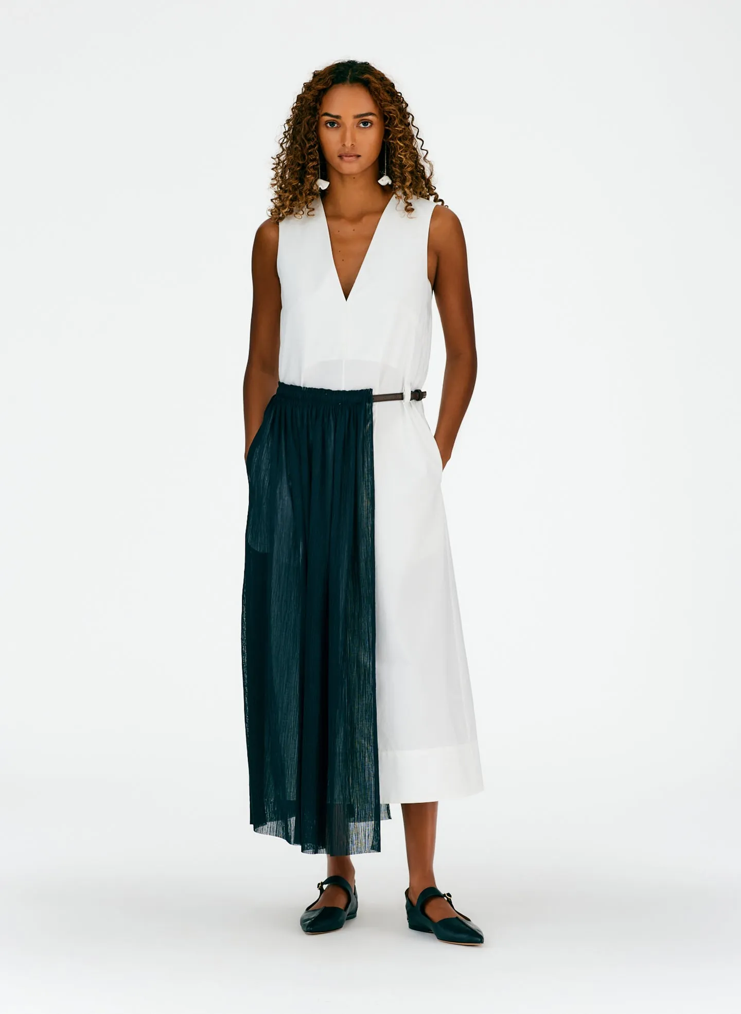 Crepe Gauze Half Skirt Layered Dress