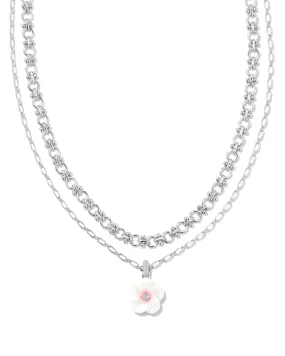 Deliah Multi Strand Necklace in Rhodium Iridescent Pink/White Mix