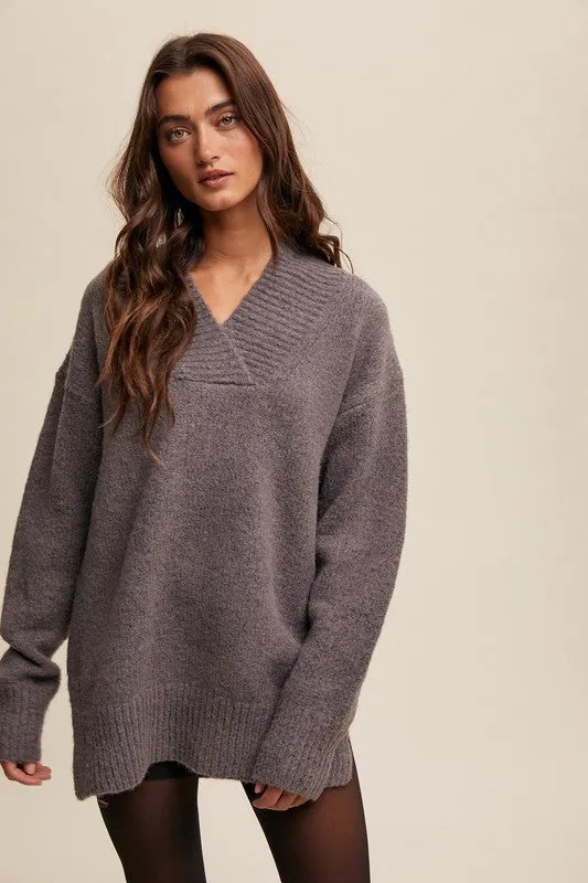 Delphine V-neck Slouchy Soft Knit Sweater