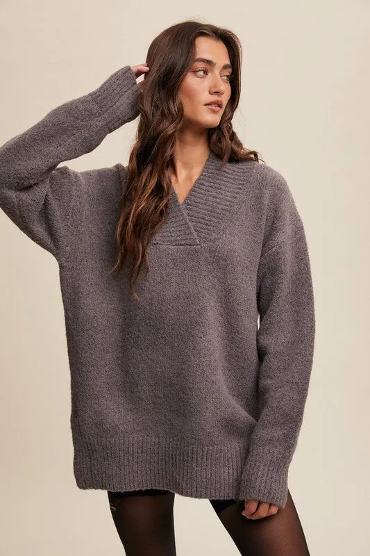 Delphine V-neck Slouchy Soft Knit Sweater