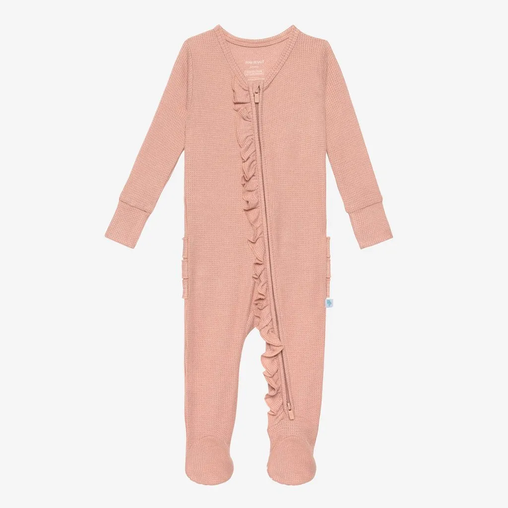 Desert Rose Solid Waffle Zippered Footie