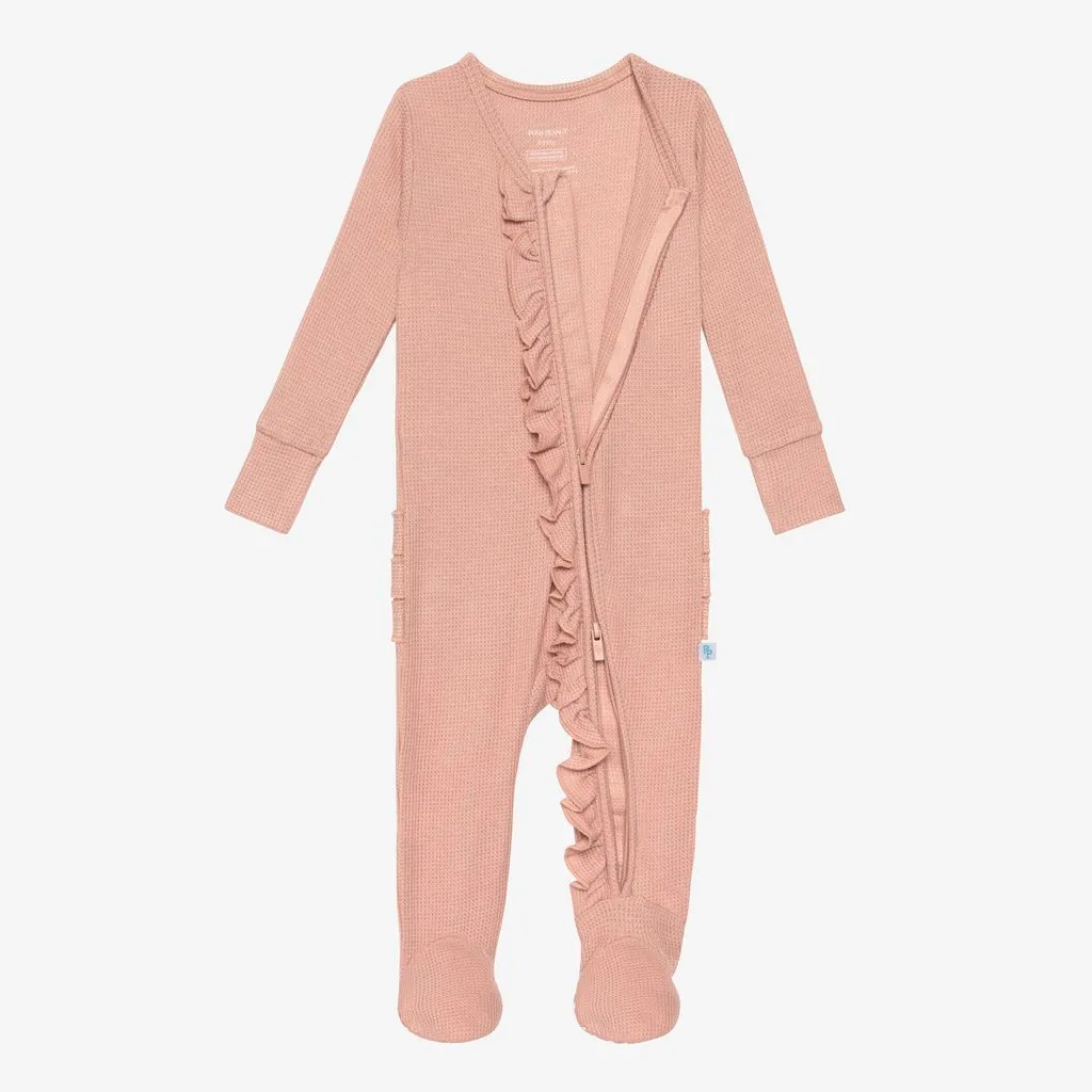 Desert Rose Solid Waffle Zippered Footie