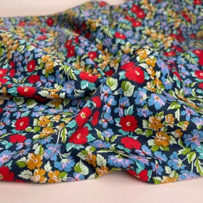 Ditsy Cottage Flowers Dark Blue Cotton Lawn Fabric