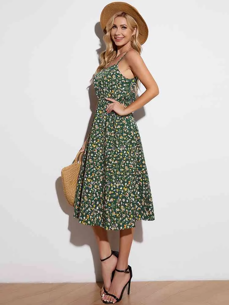 Ditsy Floral Tied Spaghetti Strap Dress