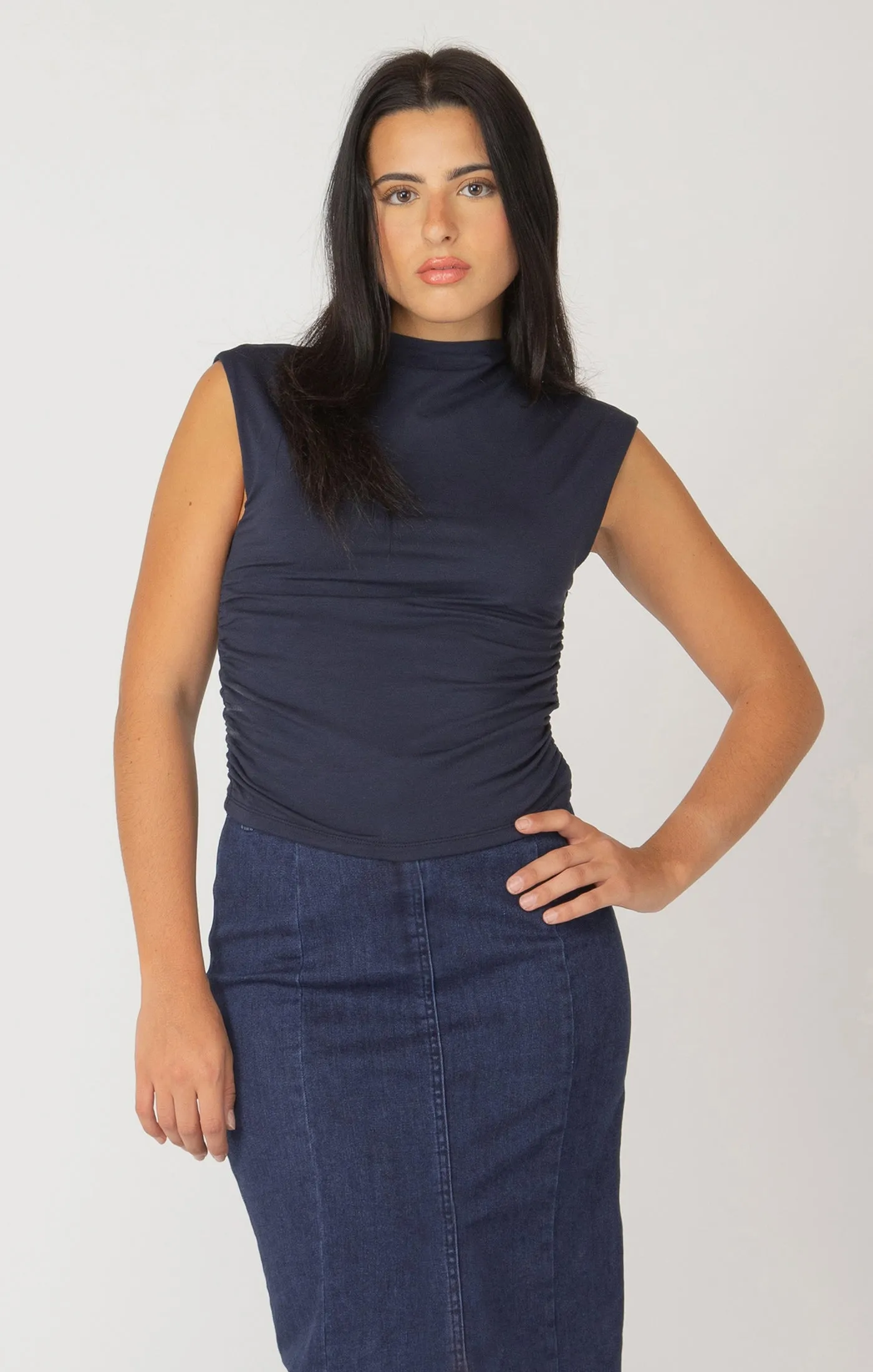 Dolan Ruched Mock Neck Top