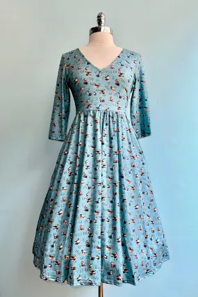 Duck Print Billie Dress in Light Blue by Dolly & Dotty