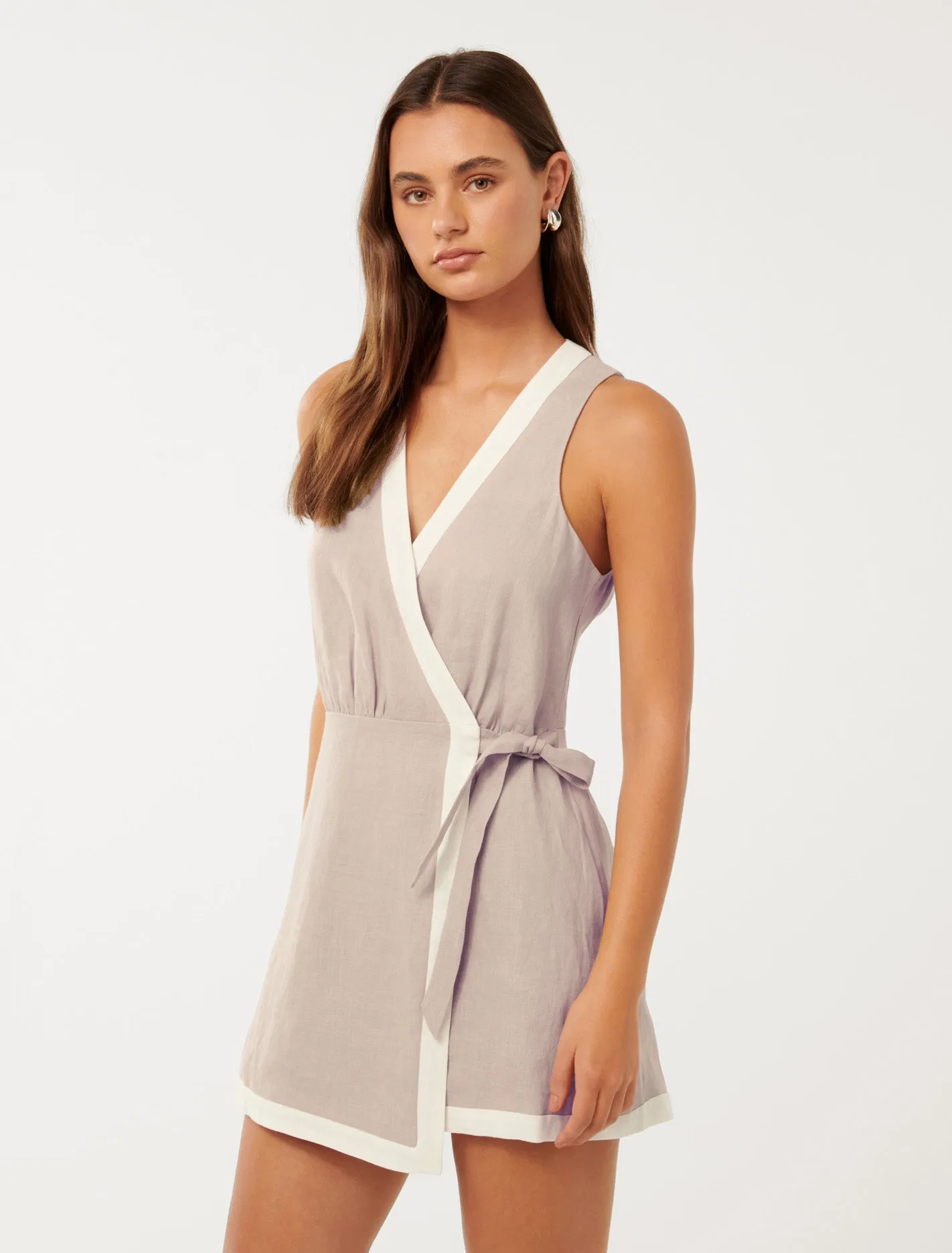 Ellie Linen Contrast Wrap Skort Playsuit