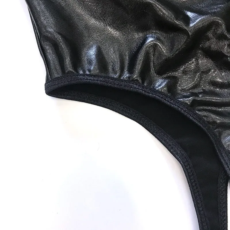 'Entry' Latex Mesh Black Buckle PU Uniform Lingerie