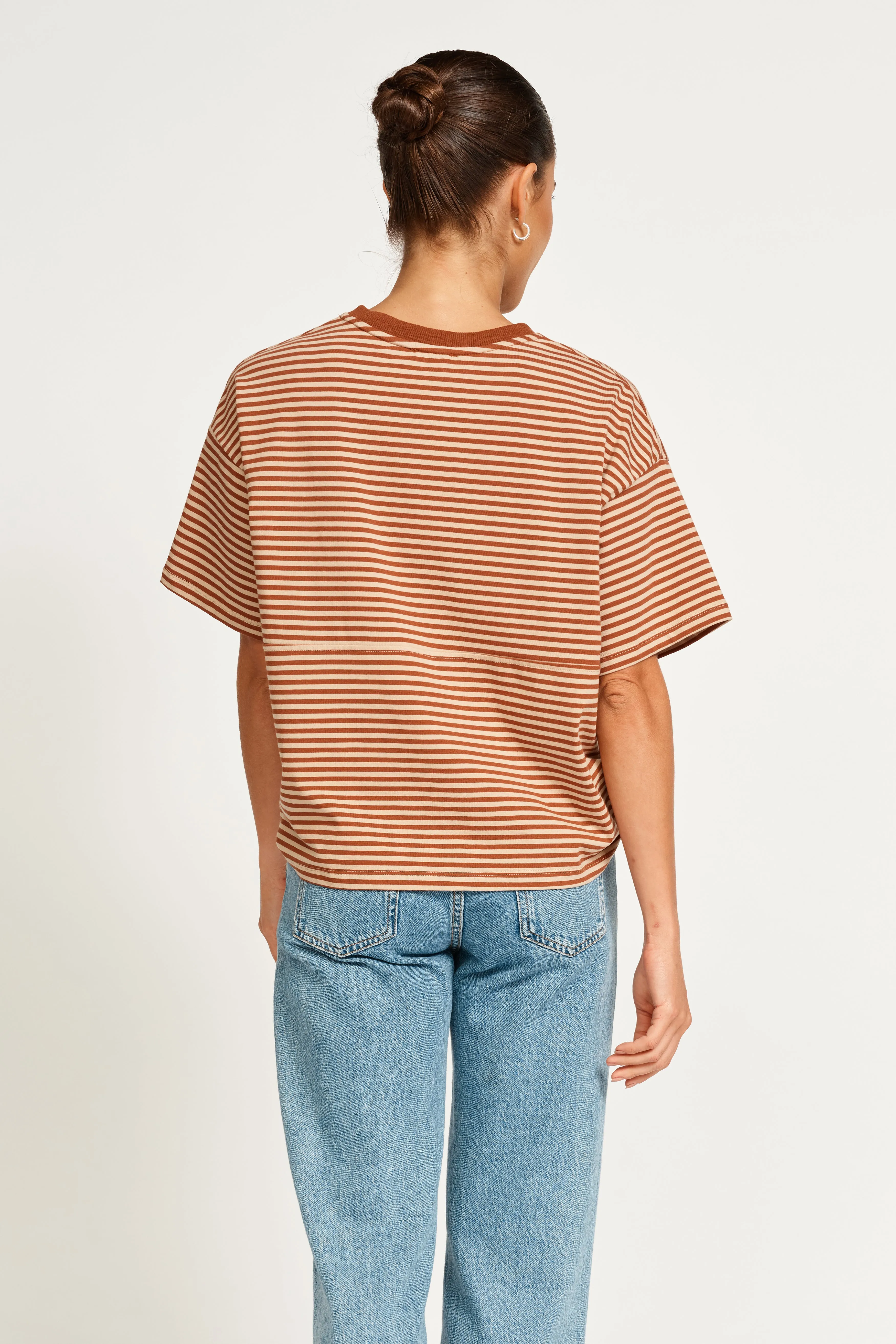 Era Drop-Shoulder Cropped Tee - Brown / Tan Stripe