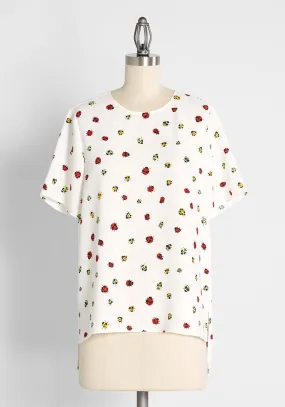 Exactly Effortless Hi Lo Blouse Ladybug Swarm Ivory