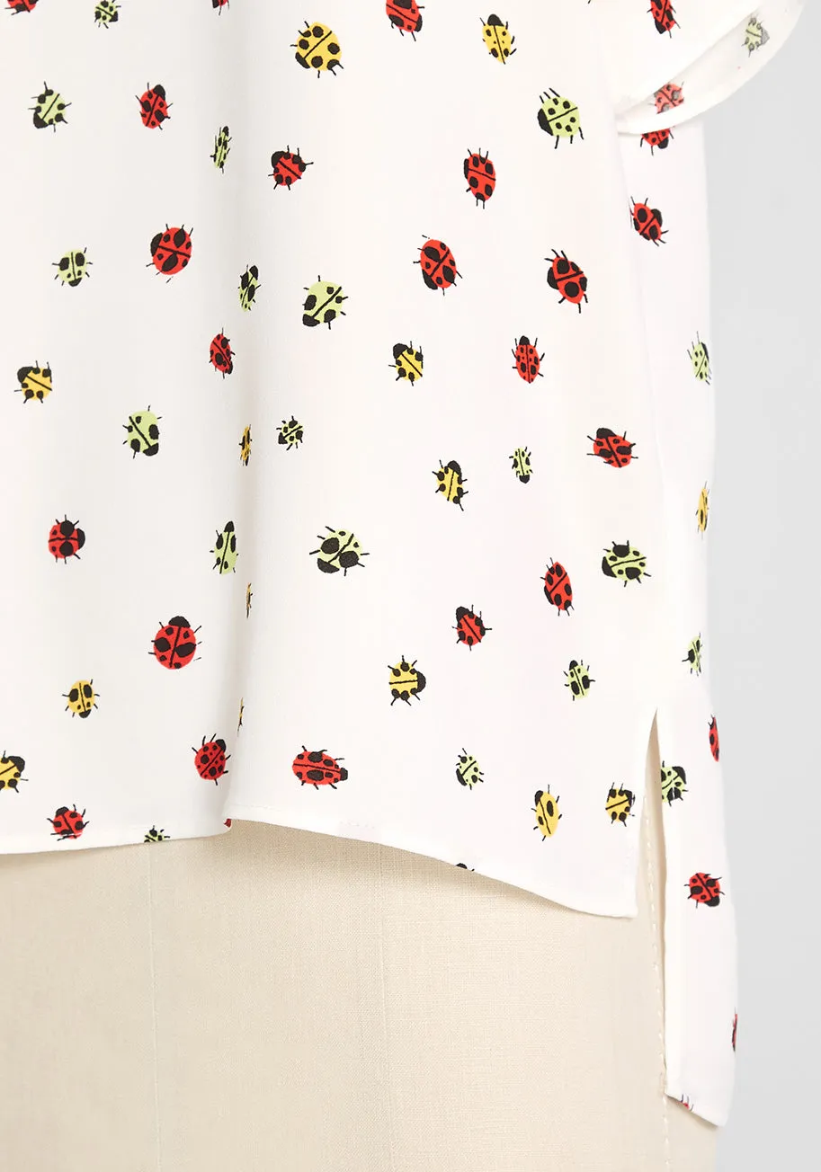 Exactly Effortless Hi Lo Blouse Ladybug Swarm Ivory