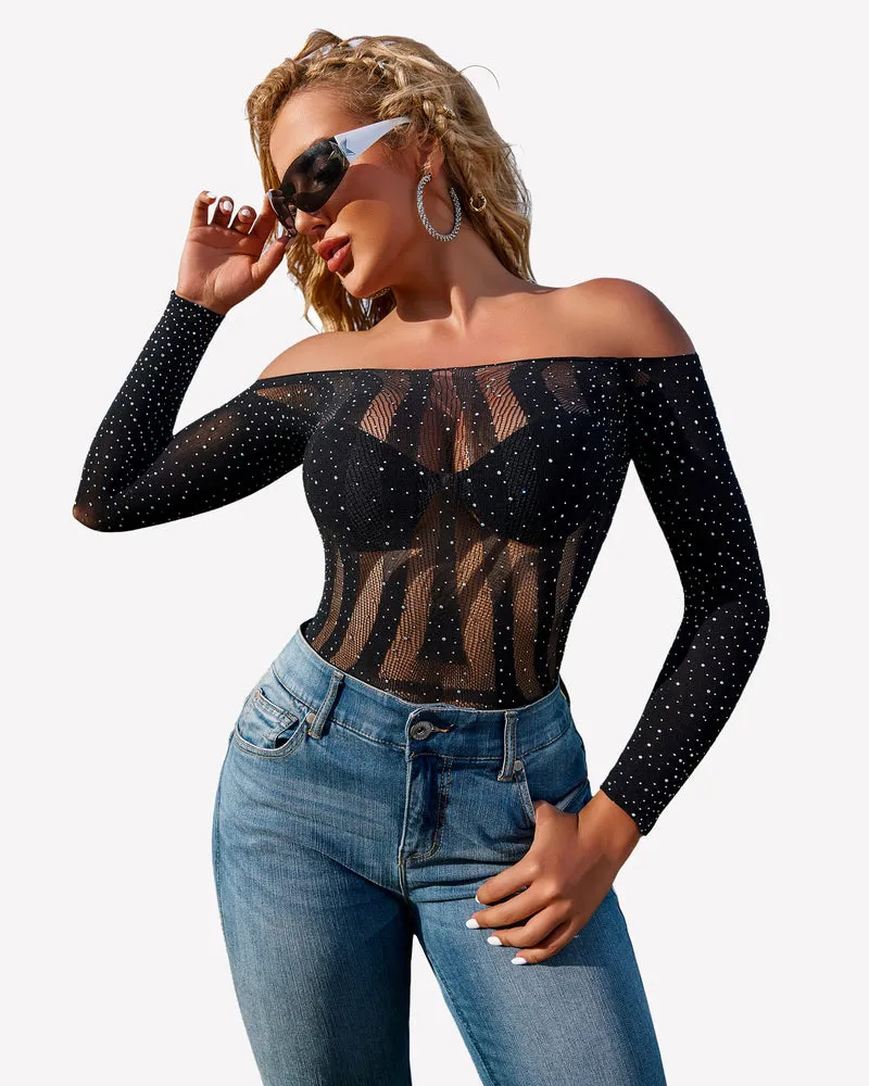 Fishnet Rhinestone Bodysuit