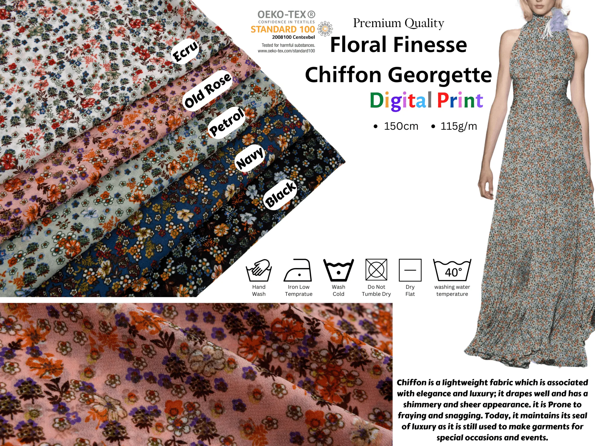 Floral Finesse Chiffon Georgette Digital Print Fabric - #259