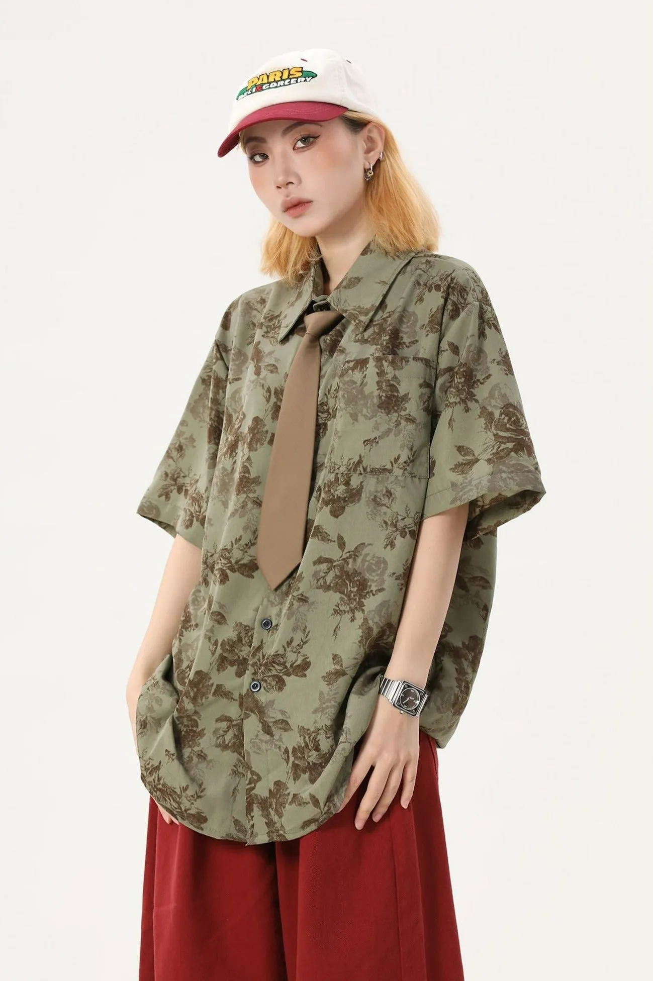 Flower Print Oversized Button Shirt