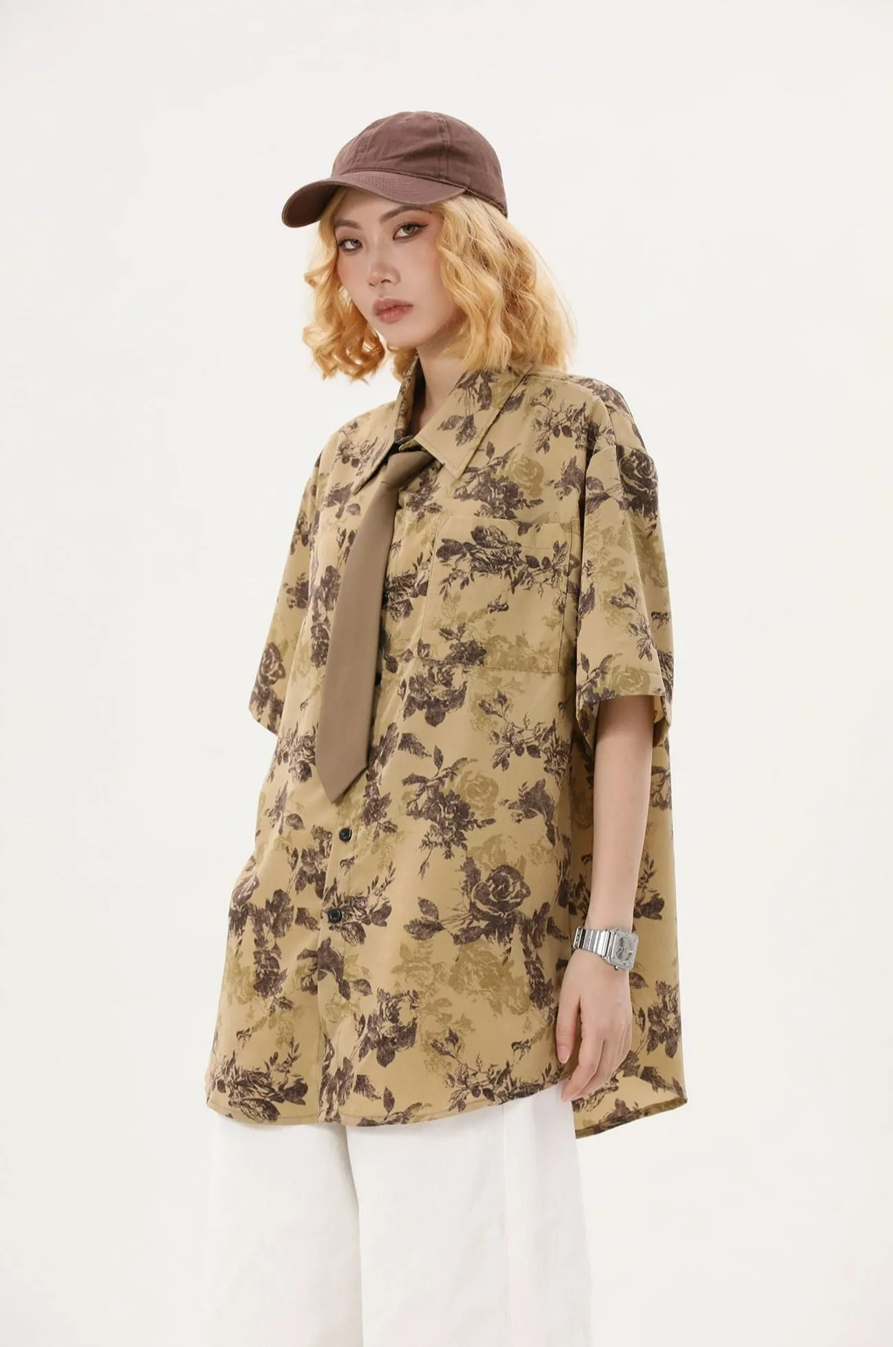 Flower Print Oversized Button Shirt