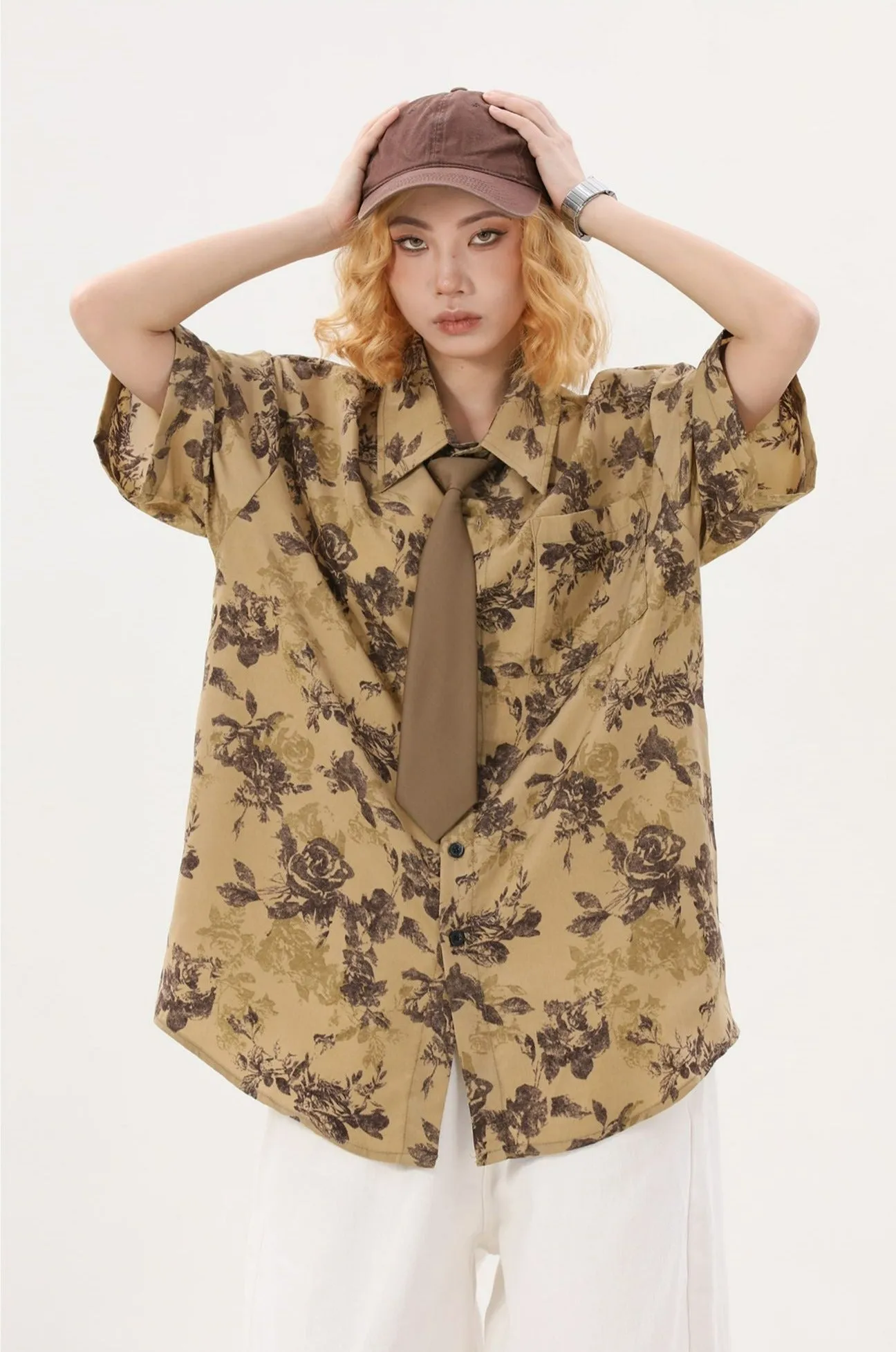 Flower Print Oversized Button Shirt