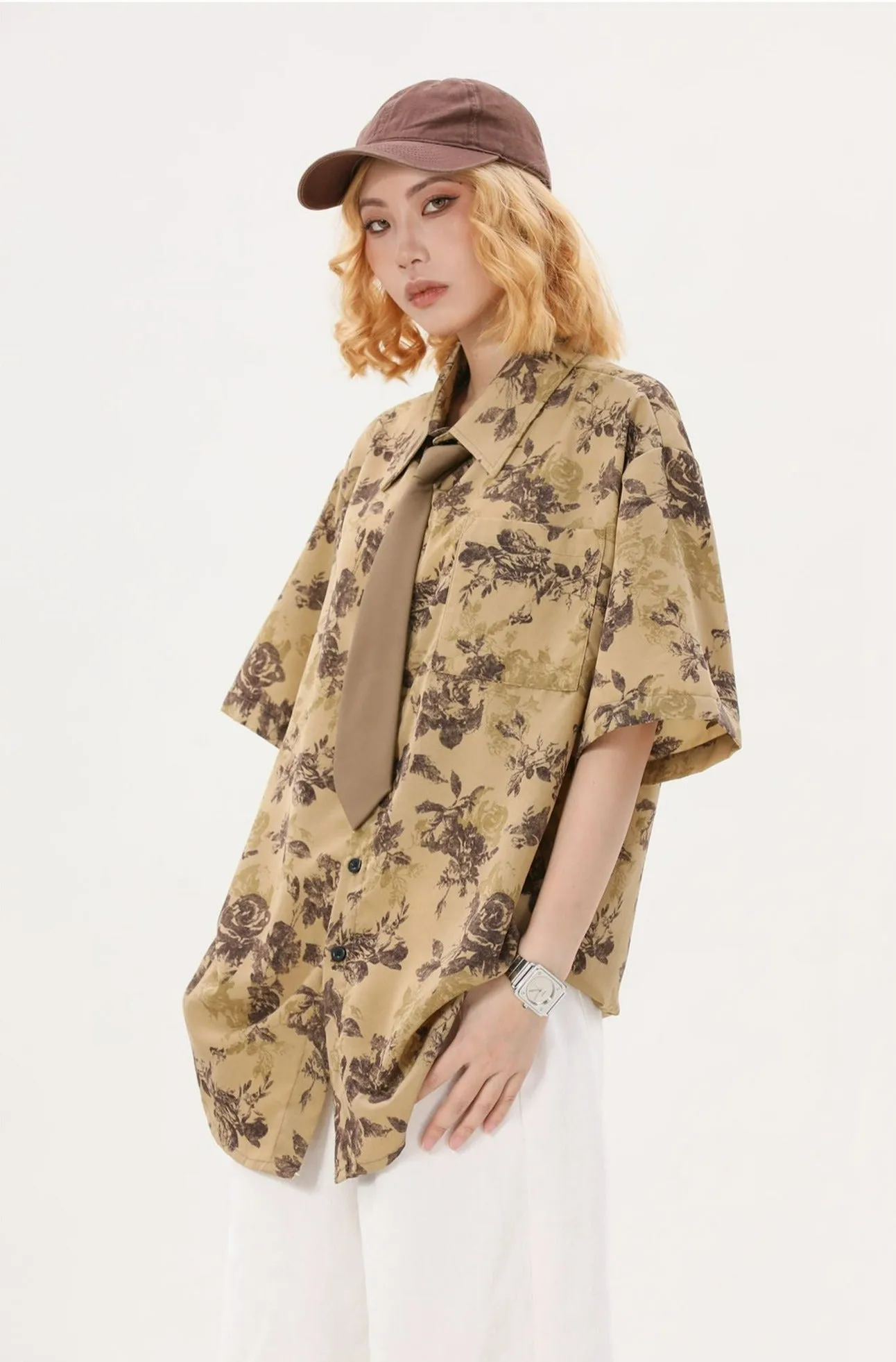 Flower Print Oversized Button Shirt