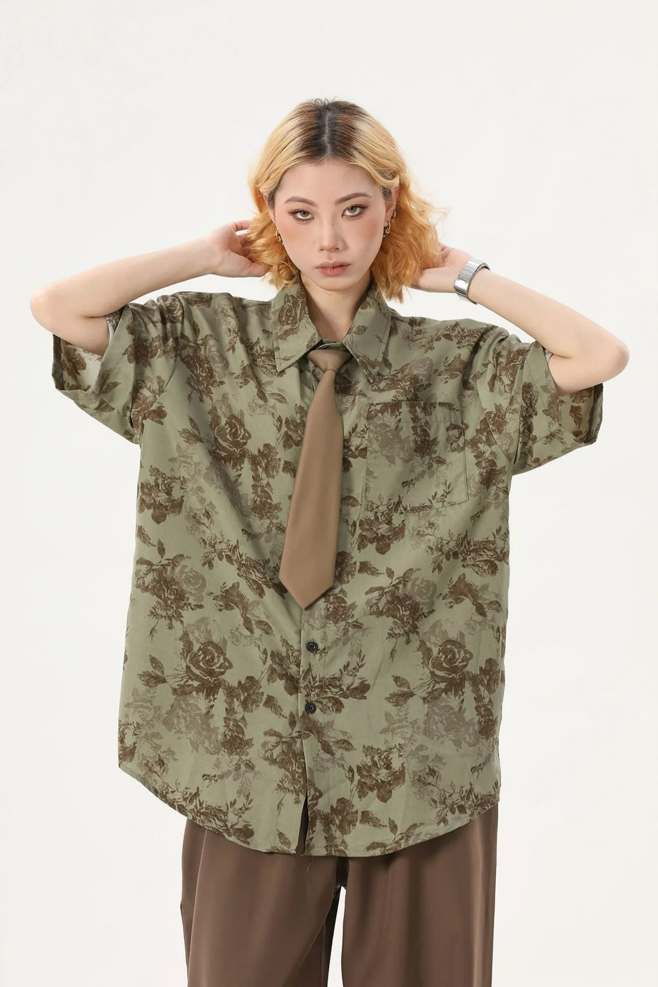 Flower Print Oversized Button Shirt