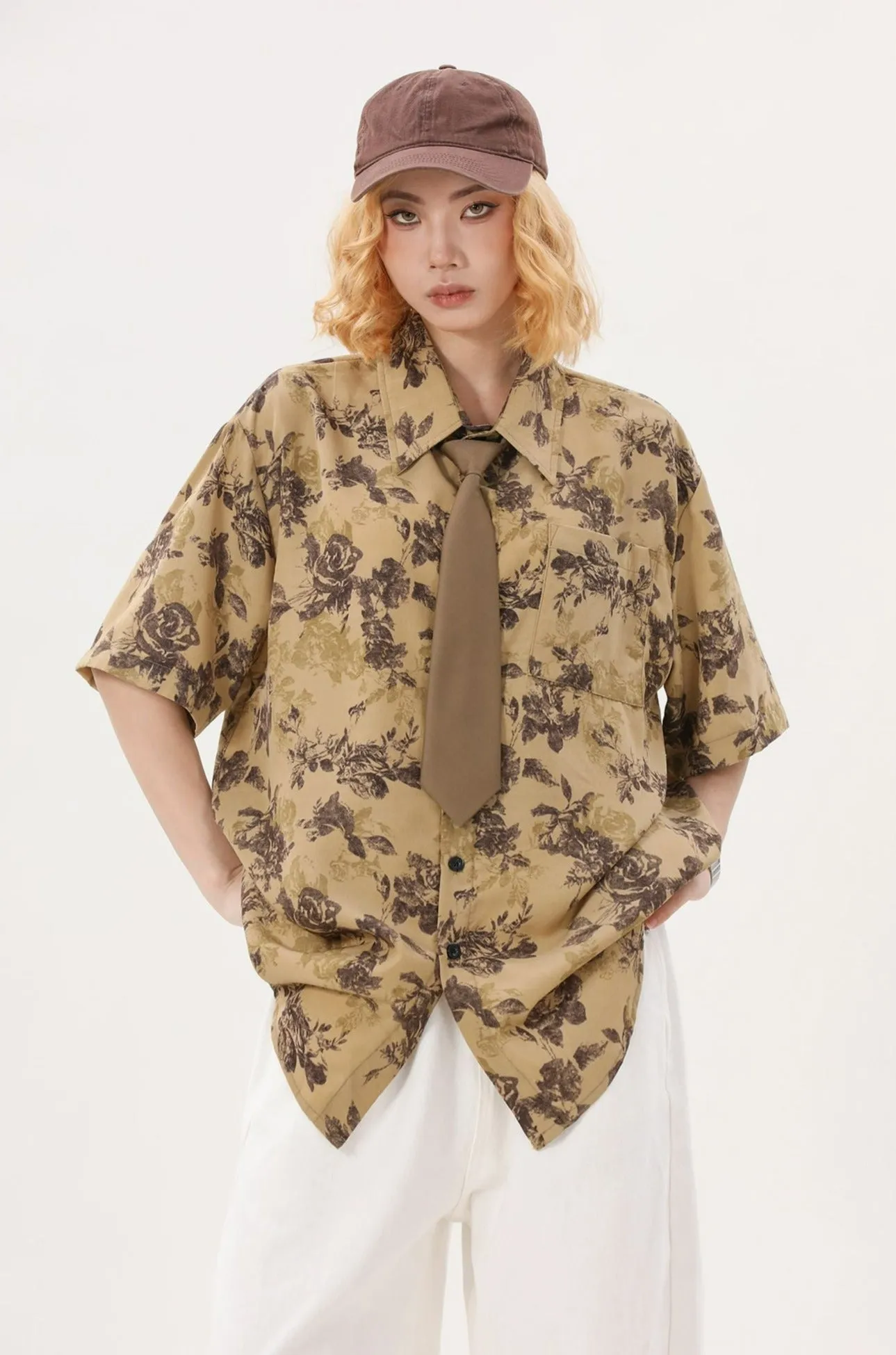 Flower Print Oversized Button Shirt