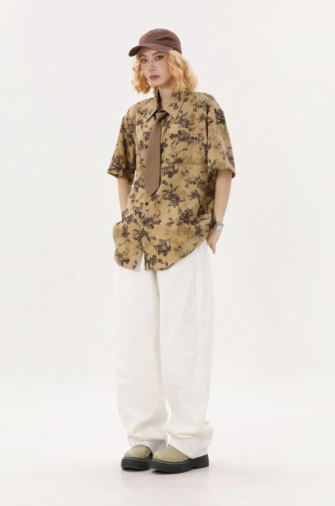 Flower Print Oversized Button Shirt