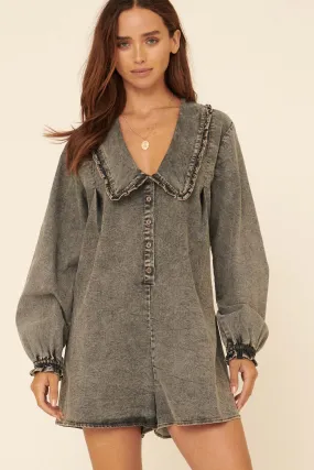 Fun Frolic Acid-Wash Denim Ruffled Romper