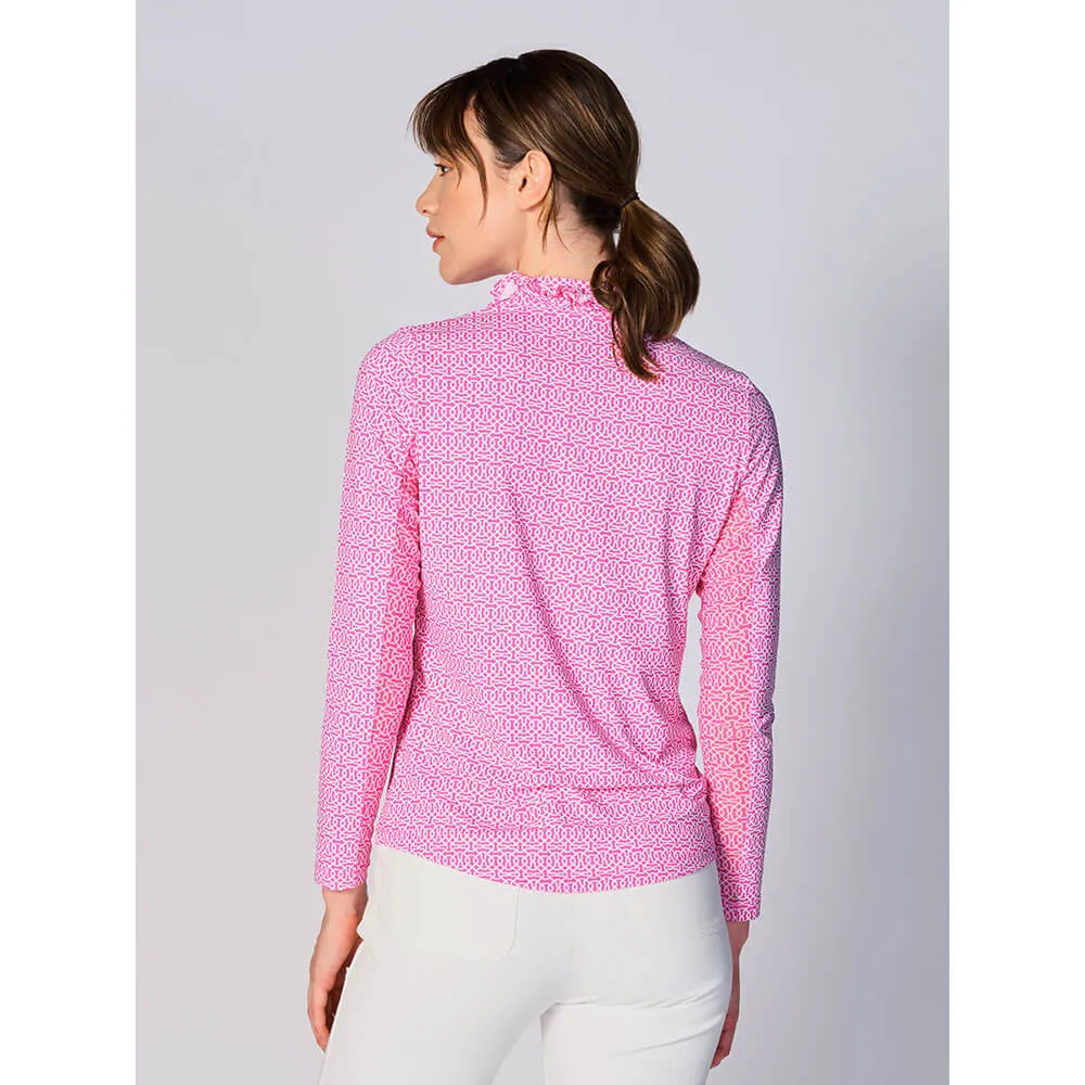 G Lifestyle Cubic Long Sleeve Double Ruffle Top - Hot Pink