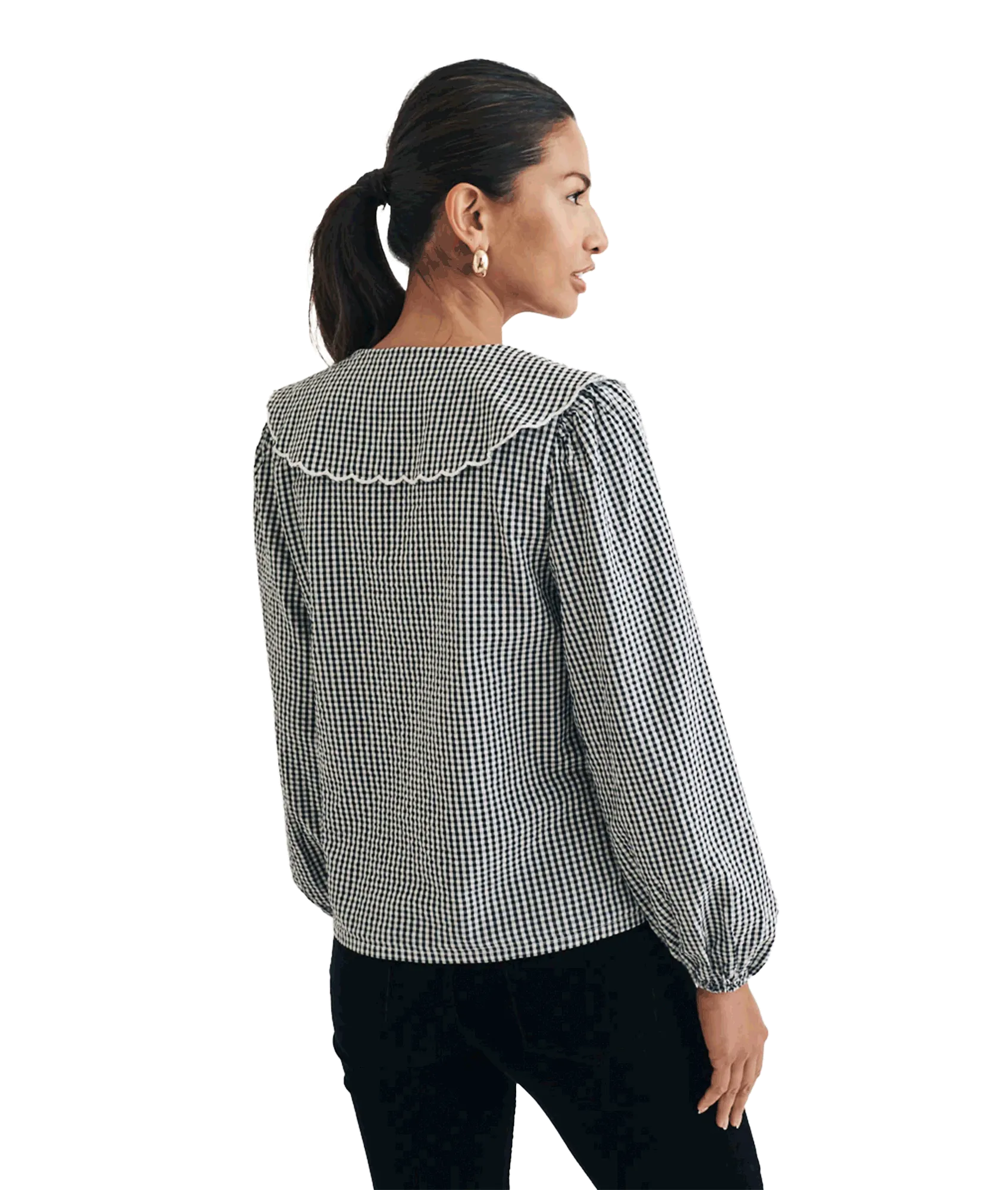 Gingham Long Sleeve Birdie Blouse - Black