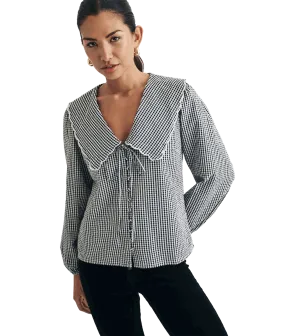 Gingham Long Sleeve Birdie Blouse - Black