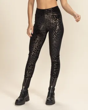 Golden Floral Cheetah Foil Velvet Leggings | Women's