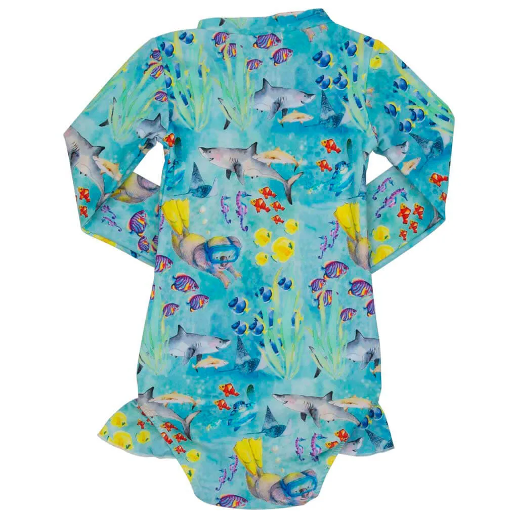 Great Barrier Reef Girls Long Sleeve Zip Swimmers