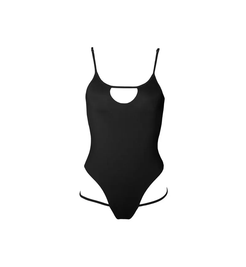 Hamade Activewear Hollow Front Bodysuit - Black