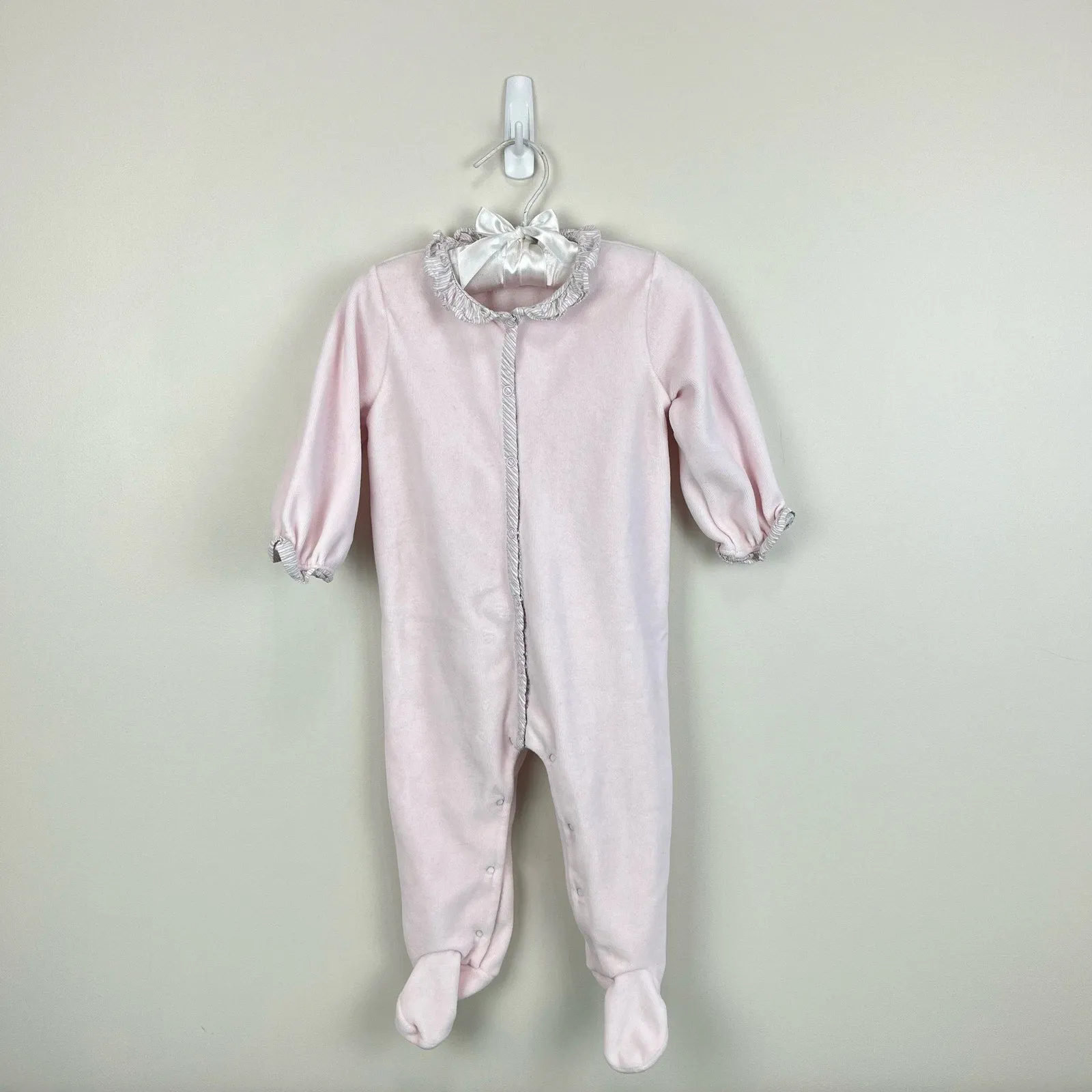 Jacadi Paris Pink Velour Ruffle Footie 12 Months