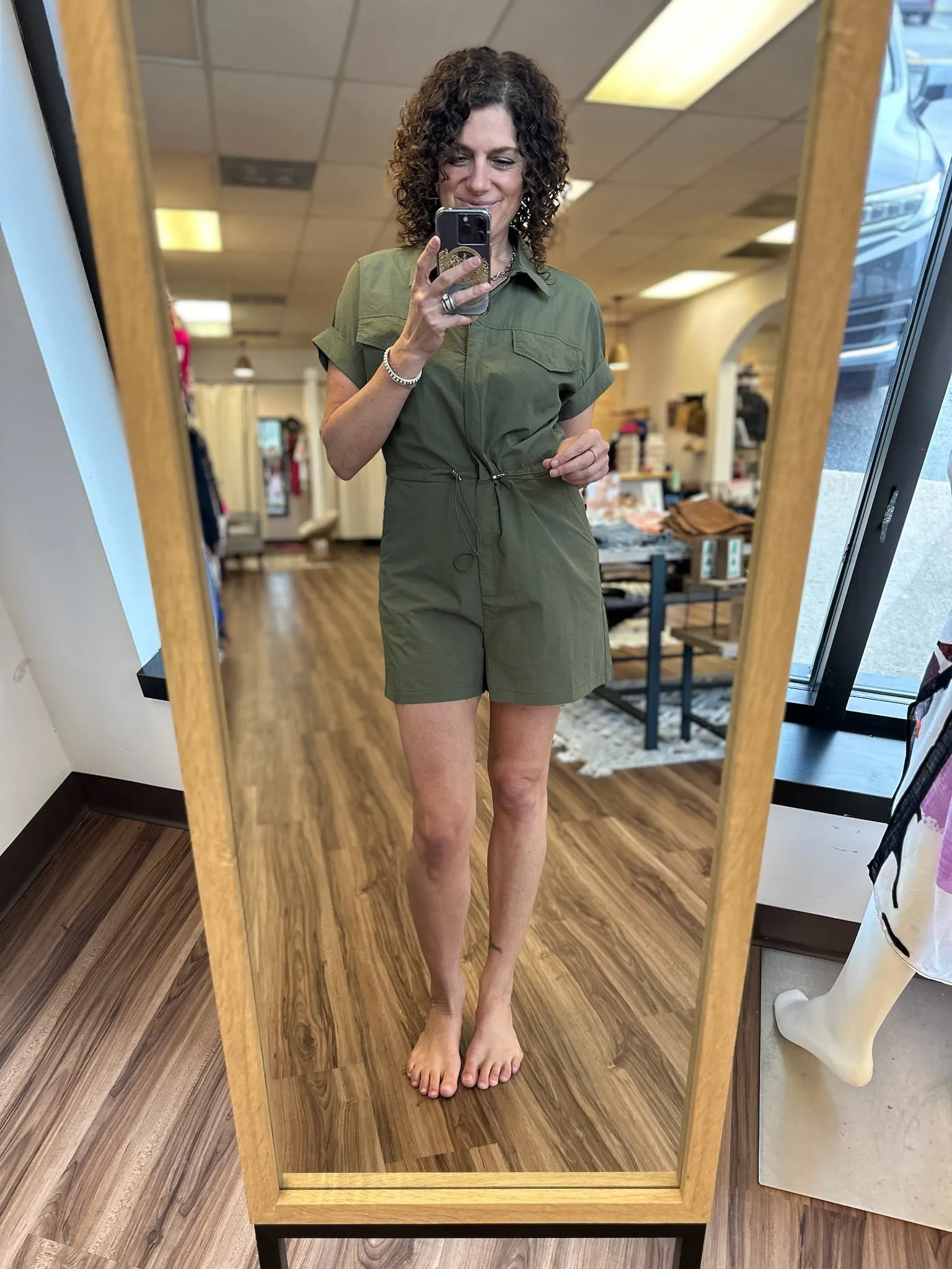 Kathleen - Utility Front Zipper Drawstring Romper