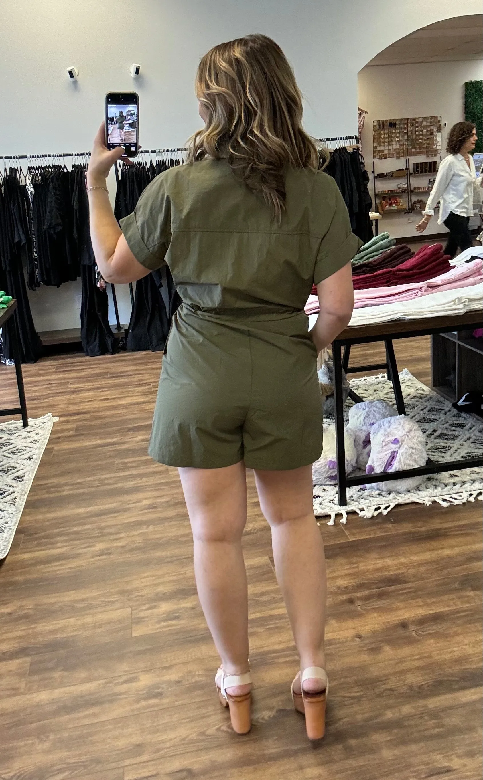 Kathleen - Utility Front Zipper Drawstring Romper